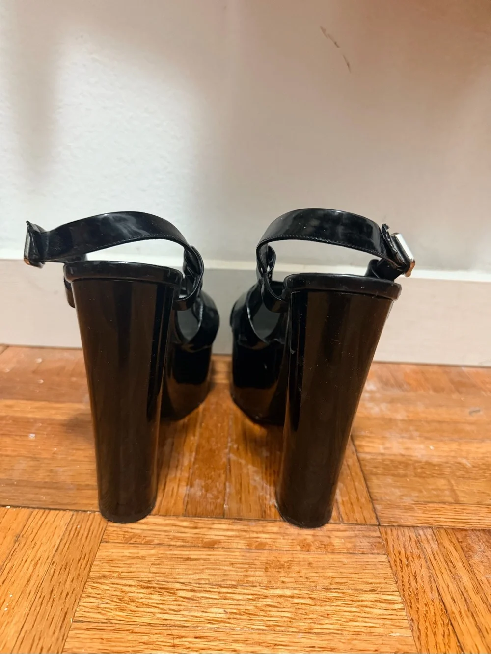 Michael Kors Black Patent Platform Block Heel Sandals